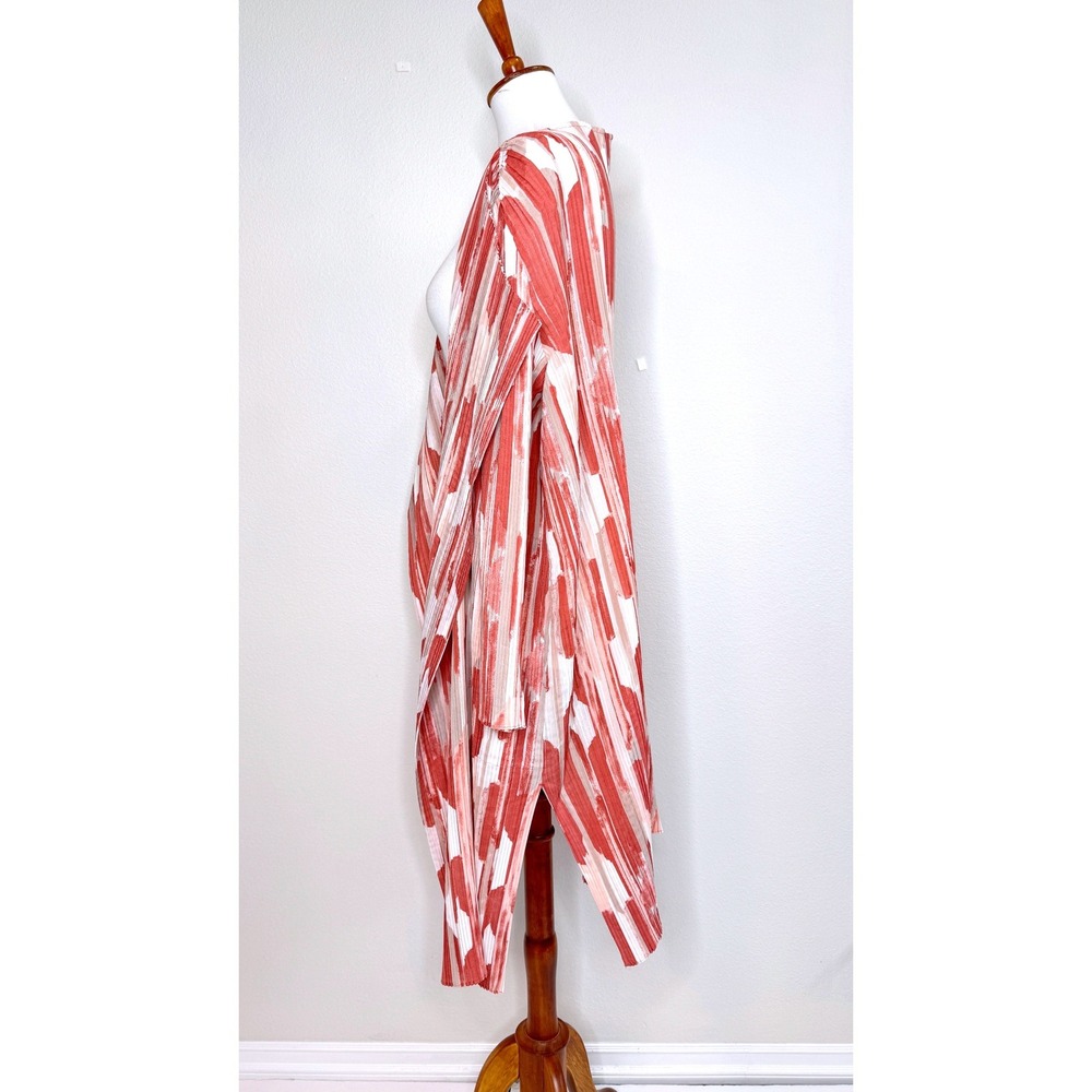 CHICO'S TRAVELERS Pleated Open Front Duster 16/18 Artsy Print Coral Art to Wear - Picture 4 of 8